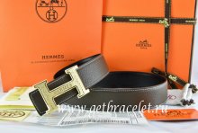 Hermes Reversible Belt Brown/Black Togo Calfskin With 18k Gold Bamboo Stripe H Buckle