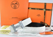 Hermes Reversible Belt White/Black Togo Calfskin With 18k Silver Speckle H Buckle