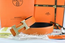Hermes Reversible Belt Orange/Black Togo Calfskin With 18k Gold Speckle H Buckle