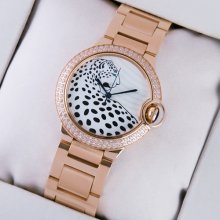 Ballon Bleu de Cartier medium swiss watch diamond 18kt pink gold leopard-print dial