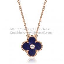 Van Cleef & Arpels Vintage Alhambra Pendant Pink Gold With Lapis Stone Mother Of Pearl Round Diamonds