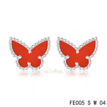 Fake Van Cleef & Arpels Butterflies Carnelian White Gold Earrings