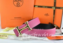 Hermes Reversible Belt Pink/Black Togo Calfskin With 18k Gold Smooth H Buckle
