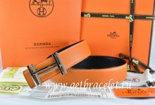 Hermes Reversible Belt Orange/Black Togo Calfskin With 18k Gold Double H Buckle