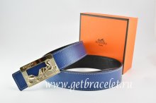Hermes Reversible Belt Dark Blue/Black Togo Calfskin With 18k Gold Coach H Buckle