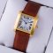 Cartier Tank Francaise mens watch replica 18K yellow gold brown leather strap