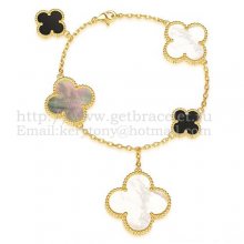 Van Cleef & Arpels Magic Alhambra Bracelet 5 Motifs Yellow Gold With White Gray Mother Of Pearl Black Agate