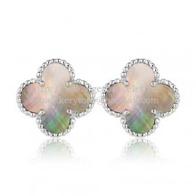 Van Cleef & Arpels Sweet Alhambra Earrings 15mm White Gold With Gray Mother Of Pearl