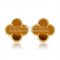 Van Cleef & Arpels Sweet Alhambra Earrings 15mm Yellow Gold With Tiger's Eye Mother Of Pearl