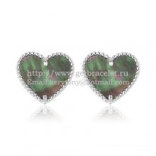 Van Cleef & Arpels Sweet Alhambra Heart Earrings White Gold With Gray Mother Of Pearl