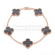 Van Cleef & Arpels Vintage Alhambra Bracelet 5 Motifs Pink Gold With Black Agate Mother Of Pearl