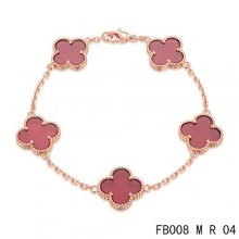 Cheap Van Cleef & Arpels Alhambra Bracelet In Pink With 5 Red Clover