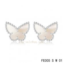 Fake Van Cleef & Arpels Butterflies White Mother Of Pearl White Gold Earrings