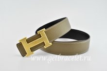 Hermes Reversible Belt Gray/Black Classics H Togo Calfskin With 18k Gold With Logo Buckle