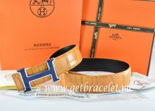 Hermes Reversible Belt Orange/Black Crocodile Stripe Leather With18K Silver Width H Buckle