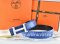 Hermes Reversible Belt Blue/Black Ostrich Stripe Leather With 18K White Silver Narrow H Buckle