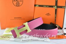 Hermes Reversible Belt Pink/Black Togo Calfskin With 18k Gold H Buckle