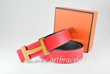 Hermes Reversible Belt Red/Black Togo Calfskin With 18k Orange Silver H Buckle