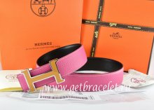 Hermes Reversible Belt Pink/Black Togo Calfskin With 18k Orange Silver H Buckle