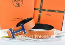 Hermes Reversible Belt Orange/Black Togo Calfskin With 18k Blue Silver H Buckle