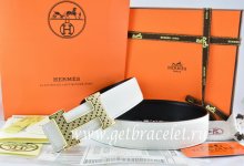 Hermes Reversible Belt White/Black Togo Calfskin With 18k Gold Speckle H Buckle