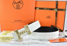 Hermes Reversible Belt White/Black Togo Calfskin With 18k Gold Stripes Logo H Buckle