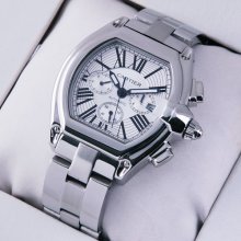 Cartier Roadster Chronograph stainless steel silver dial imitation watch for men