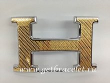 Hermes Reversible Belt 18K Gold-Silve Rhombus Stripe Buckle
