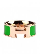 Hermes Enamel Clic H Ring in 18kt Pink Gold with Green