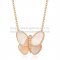 Van Cleef & Arpels Flying Butterfly Pendant Necklace Pink Gold With White Mother Of Pearl Diamonds
