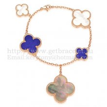 Van Cleef & Arpels Magic Alhambra Bracelet 5 Motifs Pink Gold With White Gray Lapis Mother Of Pearl