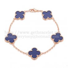 Van Cleef & Arpels Vintage Alhambra Bracelet 5 Motifs Pink Gold With Lapis Mother Of Pearl