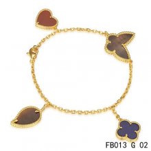 Fake Van Cleef & Arpels Lucky Alhambra Yellow Bracelet With 4 Stone Combination Motifs