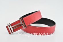 Hermes Reversible Belt Red/Black H au Carre Togo Calfskin With 18k Silver Buckle