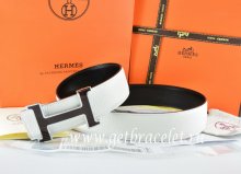 Hermes Reversible Belt White/Black Togo Calfskin With 18k Black Silver H Buckle