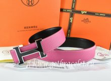 Hermes Reversible Belt Pink/Black Togo Calfskin With 18k Black Silver H Buckle
