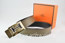 Hermes Reversible Belt Light Gray/Black Togo Calfskin With 18k Gold Big H Buckle