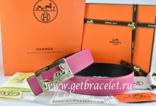 Hermes Reversible Belt Pink/Black Togo Calfskin With 18k Gold Coach H Buckle