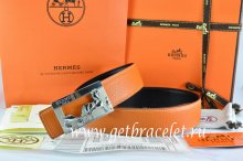 Hermes Reversible Belt Orange/Black Togo Calfskin With 18k Silver Coach H Buckle