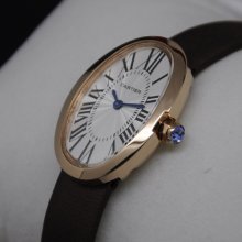 Cartier Baignoire swiss watch for women 18K pink gold coffee satin strap