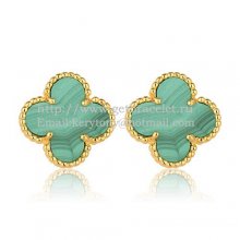 Van Cleef & Arpels Sweet Alhambra Earrings 15mm Yellow Gold With Malachite Mother Of Pearl