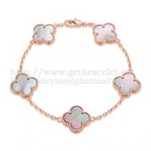 Van Cleef & Arpels Vintage Alhambra Bracelet 5 Motifs Pink Gold With Gray Mother Of Pearl