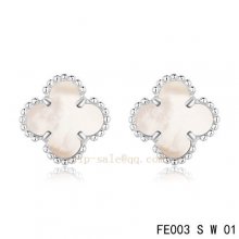 Replica Van Cleef & Arpels Clover White Mother Of Pearl White Gold Earrings