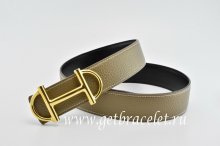 Hermes Reversible Belt Gray/Black Anchor Chain Togo Calfskin With 18k Gold Buckle