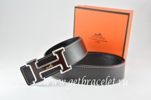 Hermes Reversible Belt Black/Black Togo Calfskin With 18k Black Silver Logo H Buckle