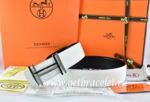 Hermes Reversible Belt White/Black Togo Calfskin With 18k Silver Double H Buckle