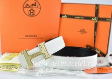 Hermes Reversible Belt White/Black Togo Calfskin With 18k Gold Bamboo Stripe H Buckle