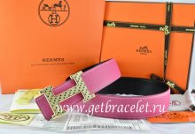 Hermes Reversible Belt Pink/Black Togo Calfskin With 18k Gold Speckle H Buckle