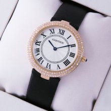 Ronde Solo de Cartier diamond watch for women pink gold black stain strap