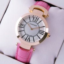 Ronde Solo de Cartier replica watch for women pink gold silver dial pink leather strap